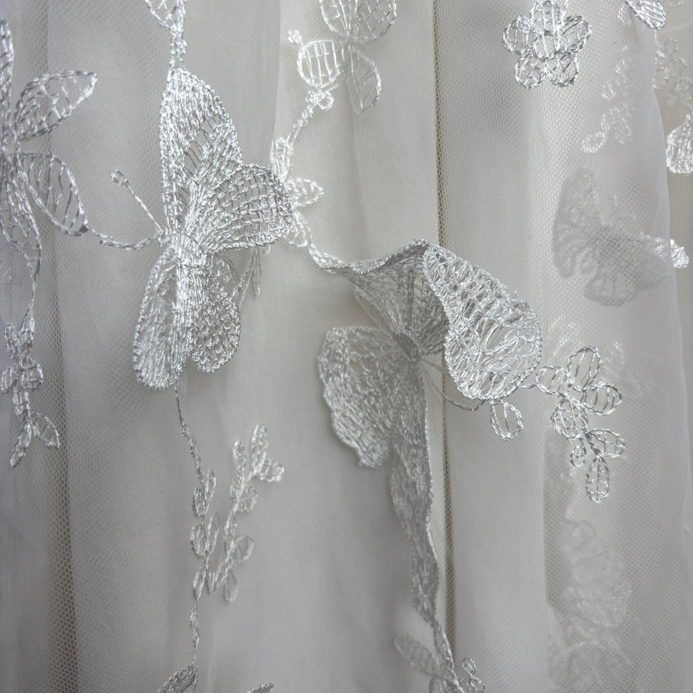 Whimsical Butterfly 3D Embroidered Hi-Low Slip Dress Ivory XL Boho Cottage Fairy - Picture 12 of 16